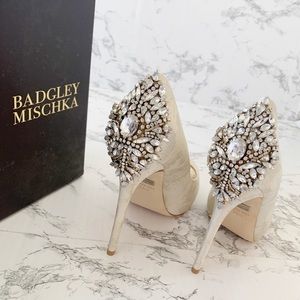 Badgley Mischka Kiara Crystal Back Open Toe Pumps